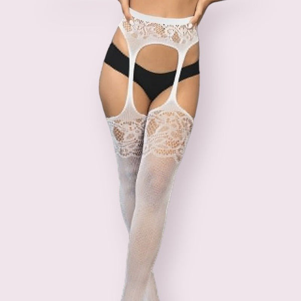 Bas collant porte-jarretelle blanc