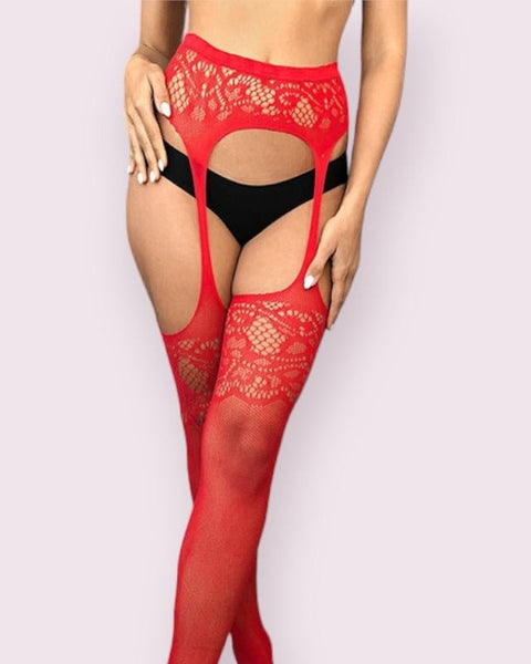 Collant porte-jarretelle rouge