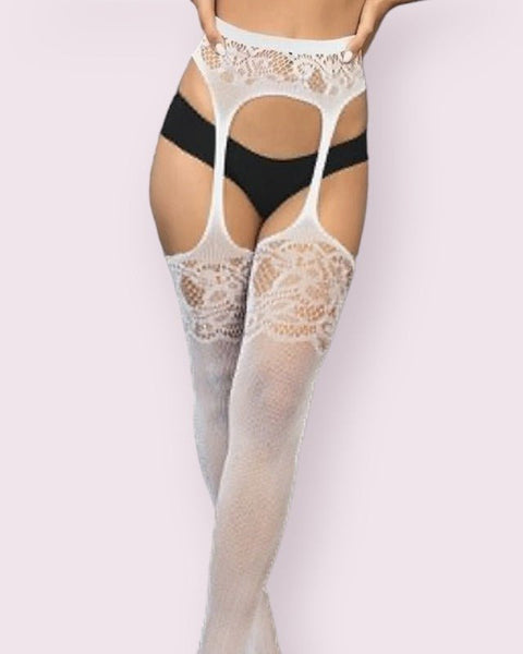 Bas collant porte-jarretelle blanc