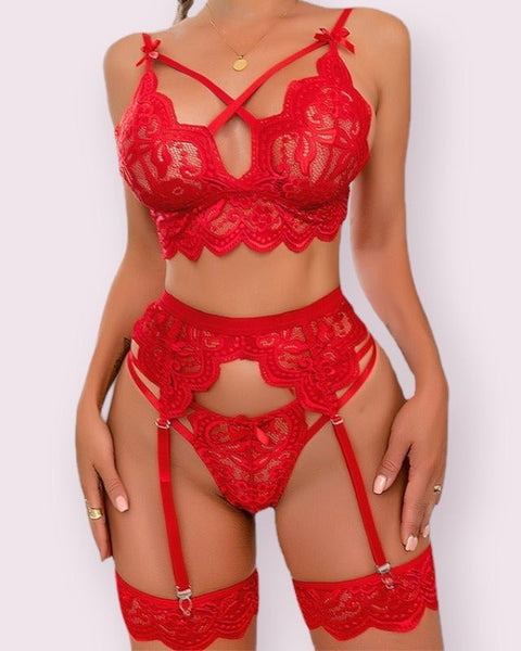 Ensemble porte-jarretelle rouge